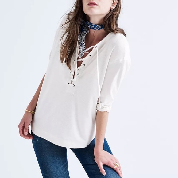 Madewell Libra Lace Up Ivory Tee - Picture 2 of 11